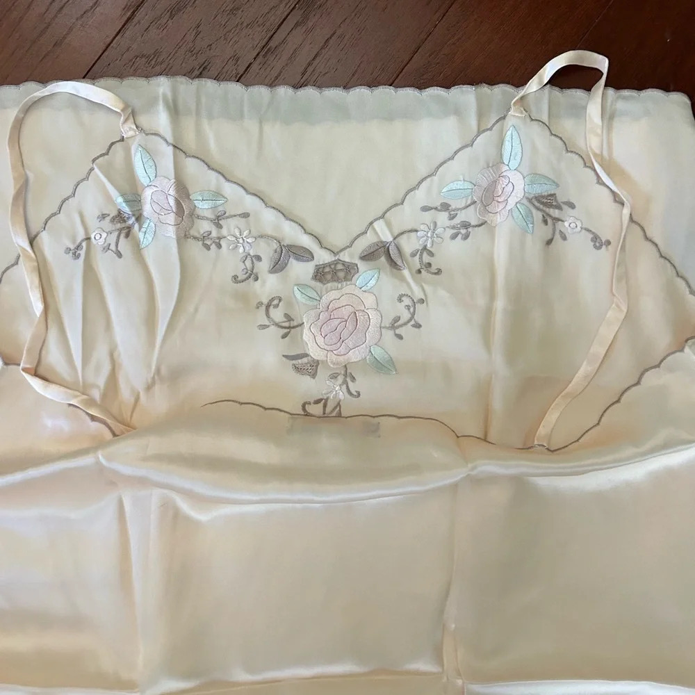 Peach Pink Pure Silk Slip Dress XL Brand New hand double sided embroidery - Picture 6 of 9